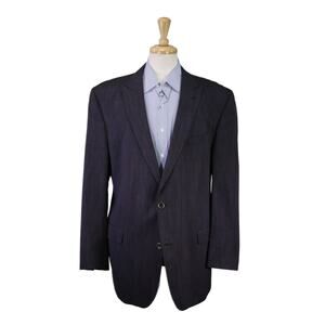 Jack Victor Blue Brown Striped Peak Lapel Linen Wool Blazer Jacket 46L